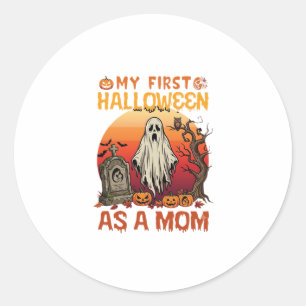 Sticker Rond Première Momie Halloween Fantôme Pierre Tombale Ci