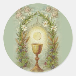 Sticker Rond Première Sainte Communion Souvenir catholique Sain