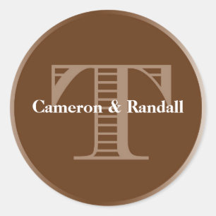 Sticker Rond Première T brun monogramme nom marque parti
