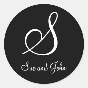 Sticker Rond Premiers noms et Dernier monogramme blanc initial