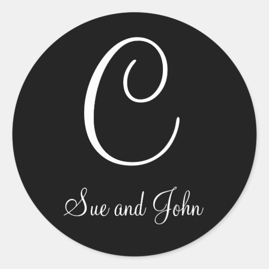 Sticker Rond Premiers noms et monogramme C Sceau noir et blanc (Devant)