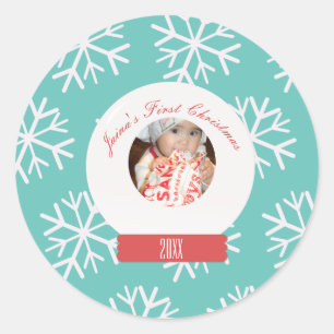 Sticker Rond Premiers Snowglobe Snowflakes de Noël pour bébé Tu