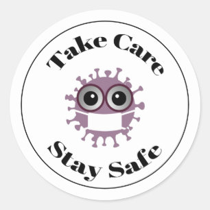 Sticker Rond Prenez Soin Restez En Sécurité Masqué Corona Virus