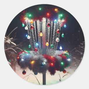 Sticker Rond Prenez un disque-mas Holly Jolly ! Humour de Noël