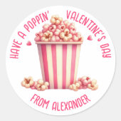 Sticker Rond Prenez un Popping Valentine's Day Pink Popcorn Hea (Devant)