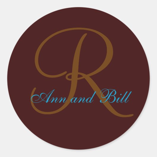 Sticker Rond Prénom Brown et Turquoise et sceau initial Dernier (Devant)