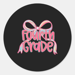 Sticker Rond Préparation rentrée scolaire 4e année rose nœud co