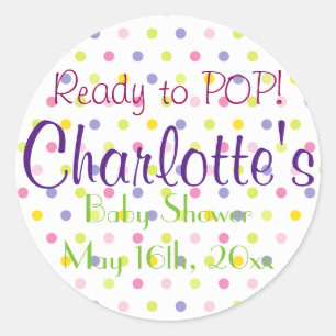Sticker Rond Préparez au POP ! Baby shower en pastel de point