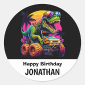 Sticker Rond Préparez-vous à une fête d'anniversaire Dino-Mite (Devant)