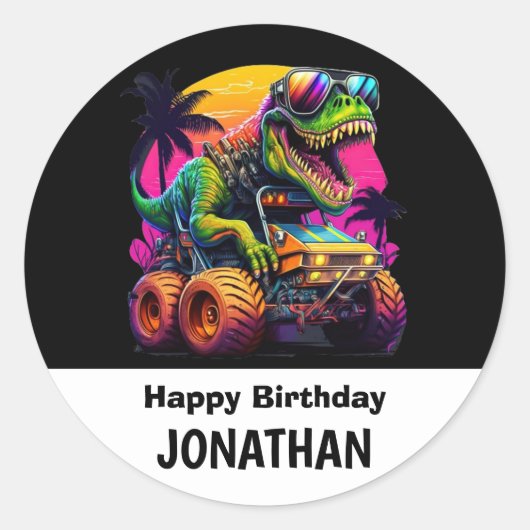Sticker Rond Préparez-vous à une fête d'anniversaire Dino-Mite (Devant)