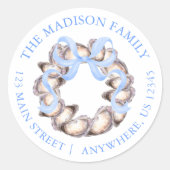 Sticker Rond Preppal Coastal Oyster Bow Wreath Christmas Adress (Devant)