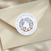 Sticker Rond Preppal Coastal Oyster Bow Wreath Christmas Adress