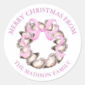 Sticker Rond Preppal Coastal Oyster Bow Wreath Christmas Adress (Devant)