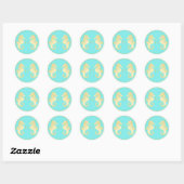 Sticker Rond Preppy Beach Seahorse Turquoise Gold Mariage (Feuille)