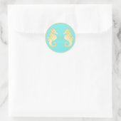 Sticker Rond Preppy Beach Seahorse Turquoise Gold Mariage (Sac)