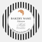 Sticker Rond Preppy Black White Stripes Bakery Logo Product (Devant)