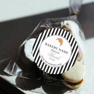 Sticker Rond Preppy Black White Stripes Bakery Logo Thank You