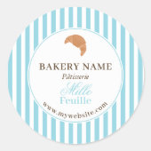 Sticker Rond Preppy Blue Brown Stripes Bakery Logo Product (Devant)