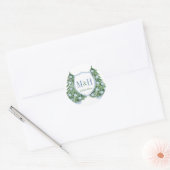 Sticker Rond Preppy Blue Green Vacances Mariage Monogramme Favo (Enveloppe)