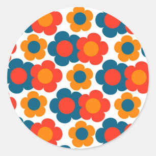 Sticker Rond Preppy Blue Orange Hippie Motif