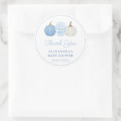 Sticker Rond Préppy Blue & White Citrouille Wedding shower Favo (Sac)