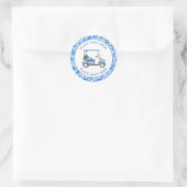 Sticker Rond Preppy Blue & White Flowers Golf Cart (Sac)