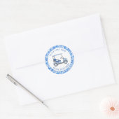 Sticker Rond Preppy Blue & White Flowers Golf Cart (Enveloppe)