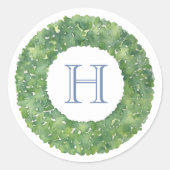 Sticker Rond Preppy Boxwood Wreath Monogram Party Favoriser (Devant)