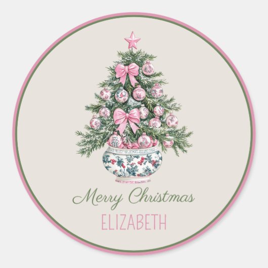 Sticker Rond Preppy Chinoiserie Christmas Tree Personalized (Devant)