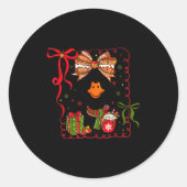 Sticker Rond Preppy Christmas Santa Gooses Bow Xmas Tree Funny (Devant)