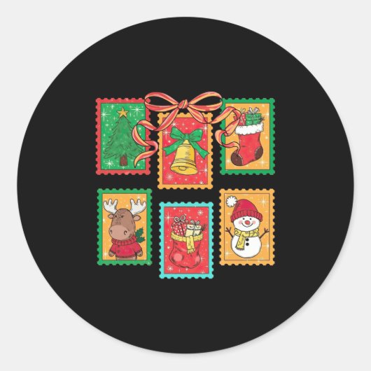 Sticker Rond Preppy Christmas Stamps Coquette Bow Reindeer Xmas (Devant)