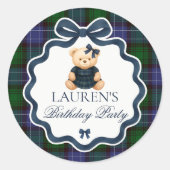 Sticker Rond Preppy Coquette Bow Bear Birthday Envelope Seal (Devant)