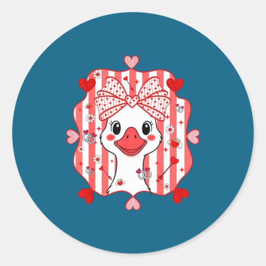 Sticker Rond Preppy Cute Goose Coquette Bow Valentine's Day Wom (Devant)