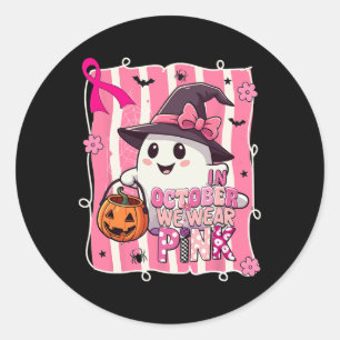 Sticker Rond Preppy En Octobre Nous Portons Le Ghost Cancer Du