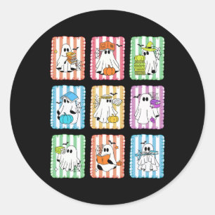 Sticker Rond Preppy Ghost Lecture Livres Enseignant Halloween L