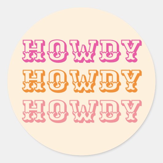 Sticker Rond Preppy Girly Howdy Hot Rose Orange (Devant)