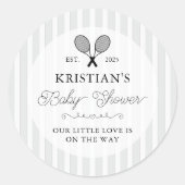 Sticker Rond Preppy Grey Tennis Theme Chic Baby Shower (Devant)