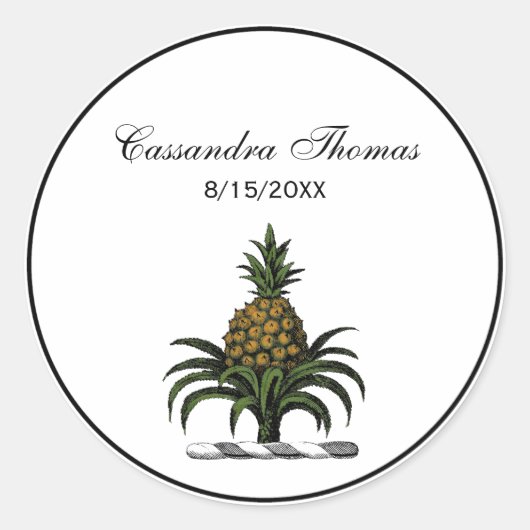 Sticker Rond Préppy Heraldique Ananas couleur crête WT (Devant)