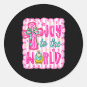 Sticker Rond Preppy Joy To The World Christian Christmas Cross (Devant)