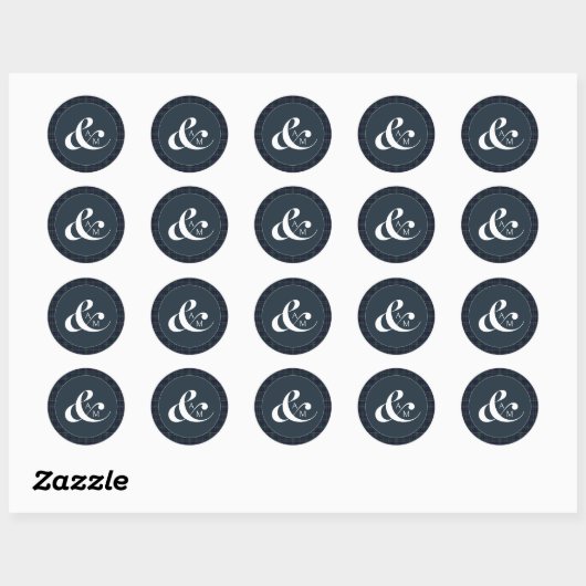 Sticker Rond Preppy Luxury Monogram Script Ampersand Mariage (Feuille)