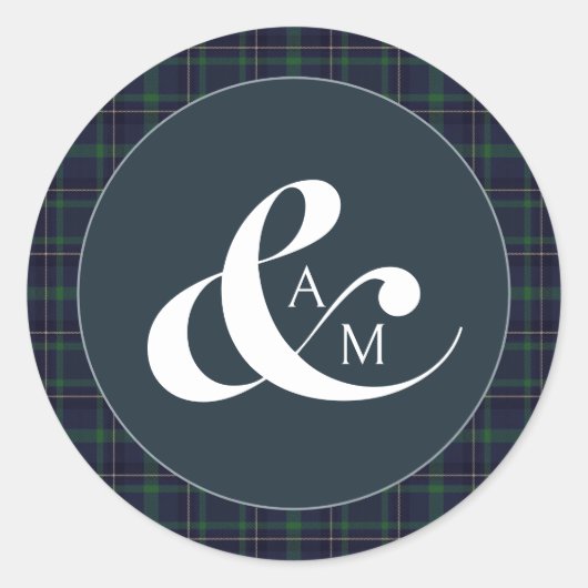 Sticker Rond Preppy Luxury Monogram Script Ampersand Mariage (Devant)