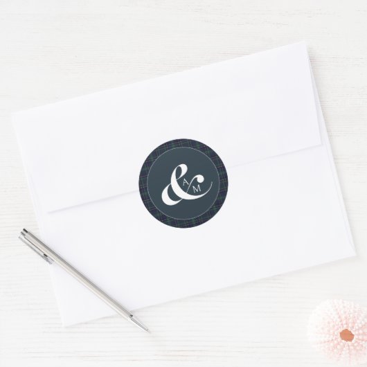 Sticker Rond Preppy Luxury Monogram Script Ampersand Mariage (Enveloppe)
