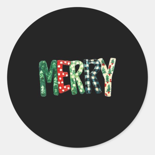Sticker Rond Preppy Merry,christmas Funny Froral Checkered Gift (Devant)