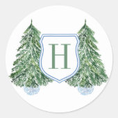 Sticker Rond Preppy Monogram Pine Tree Noël (Devant)