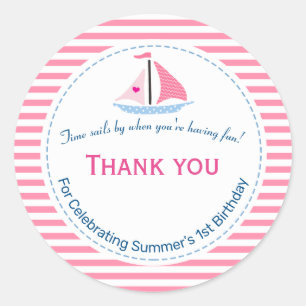 Sticker Rond Preppy Nautical rose Voile Away Anniversaire Merci