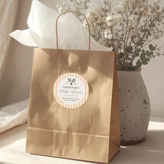 Sticker Rond Preppy Orange Tennis Theme Chic Baby Shower