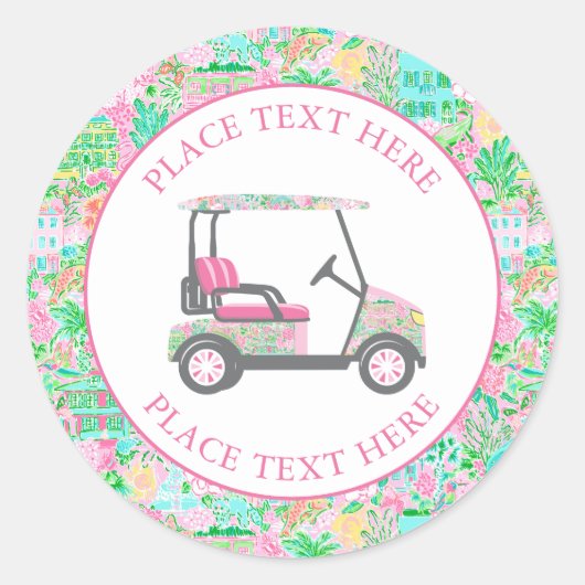 Sticker Rond Preppy Palm Beach Golf Cart (Devant)