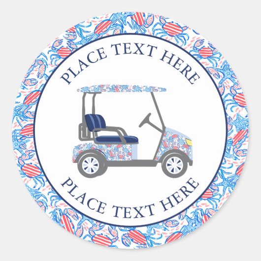 Sticker Rond Preppy Patriotic Crabs Golf Cart (Devant)