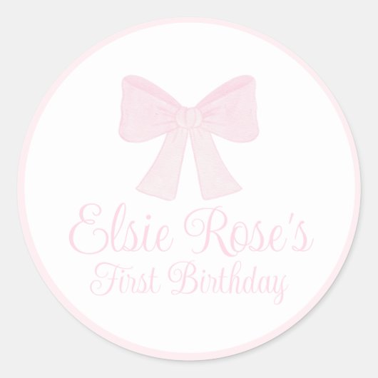 Sticker Rond Preppy Pink Bow Grandmillennial Premier anniversai (Devant)