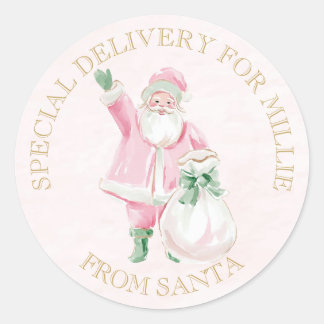 Sticker Rond Preppy Pink Christmas Santa 